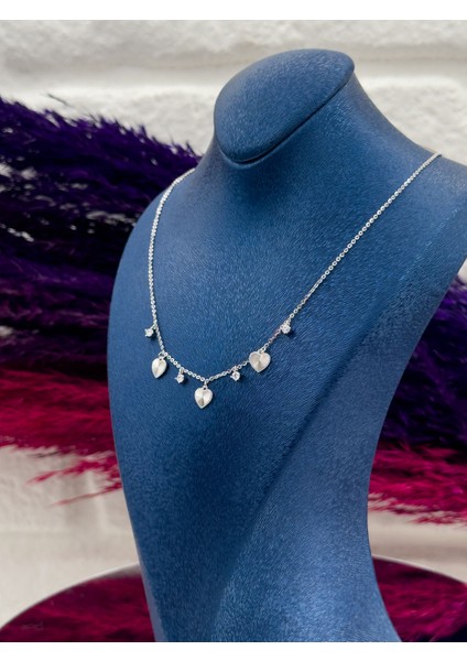 925 Ayar Gümüş Kalpli Taşlı Şans Modeli Zarif Kadın Kolye modelleri