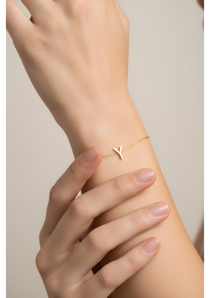 My Story Y Harfi 18 Ayar Sarı Altın Kaplama 18 cm Gümüş Bileklik