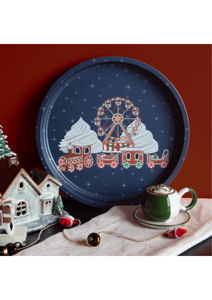 Home Yılbaşı Desenli Dekoratif Metal Tepsi - Carousel
