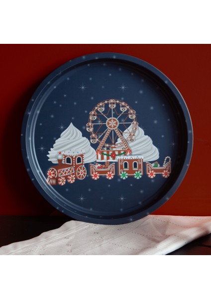 Home Yılbaşı Desenli Dekoratif Metal Tepsi - Carousel fiyatları