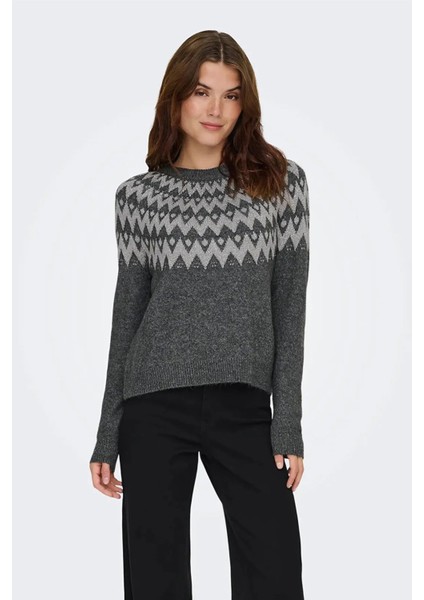 Onlfry Desenli Regular Fit Bisiklet Yaka Örme Kazak Bayan Kazak 15350618