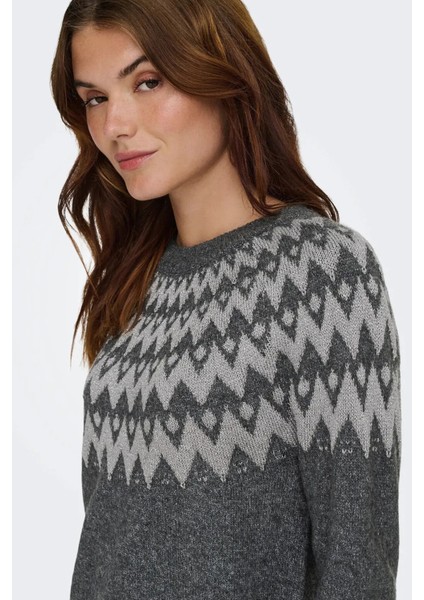 Onlfry Desenli Regular Fit Bisiklet Yaka Örme Kazak Bayan Kazak 15350618 modelleri