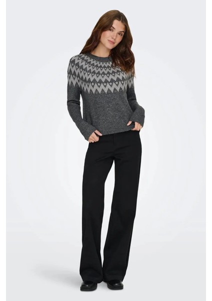 Onlfry Desenli Regular Fit Bisiklet Yaka Örme Kazak Bayan Kazak 15350618 fırsatları