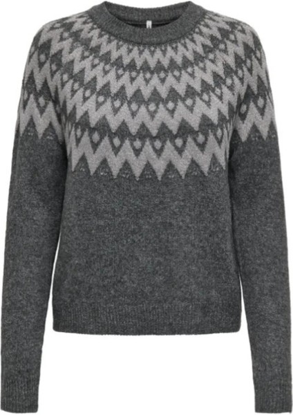 Onlfry Desenli Regular Fit Bisiklet Yaka Örme Kazak Bayan Kazak 15350618