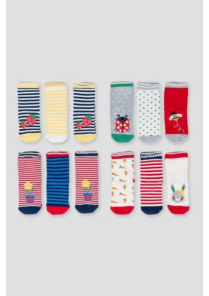 12 Çift Mevsimsel Pamuklu Kız Çocuk ve Bebek Soket Çorap