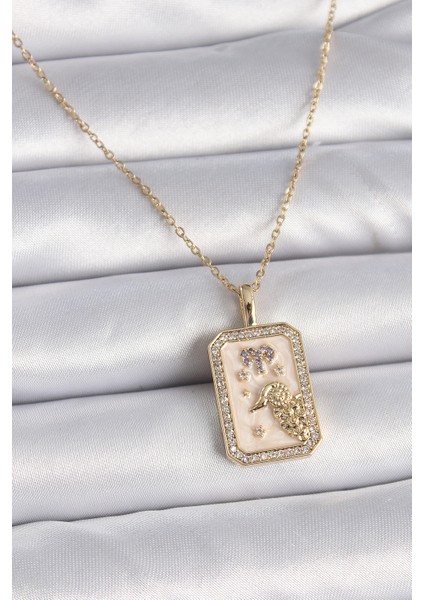 316L Çelik Gold Renk Zincir Koç Burcu Zirkon Taşlı Kadın Kolye fiyatları