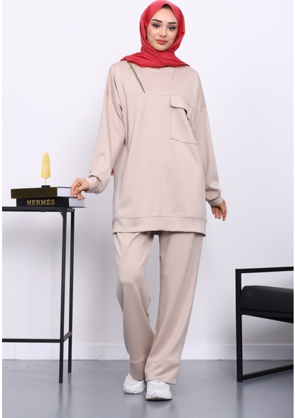 Taş Tek Cepli Tunik Pantolonlu Modal Takım
