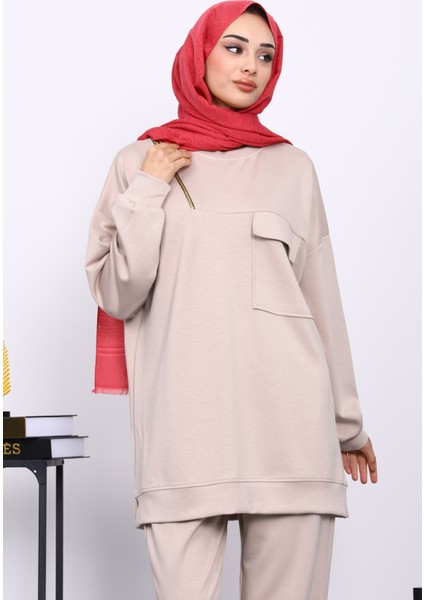 Taş Tek Cepli Tunik Pantolonlu Modal Takım modelleri