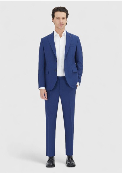 Mavi Çizgili Zeroweight Slim Fit Yün Karışımlı Takım Elbise