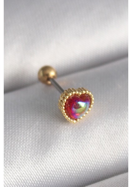 316L Çelik Gold Renk Kırmızı Mineli Kalp Tragus Piercing fiyatları