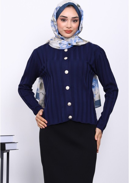 Lacivert Soğuk İplik Düğmeli Hırka