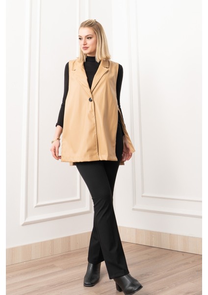 Arden Luxe Deri Şardonlu Uzun Yelek 9086