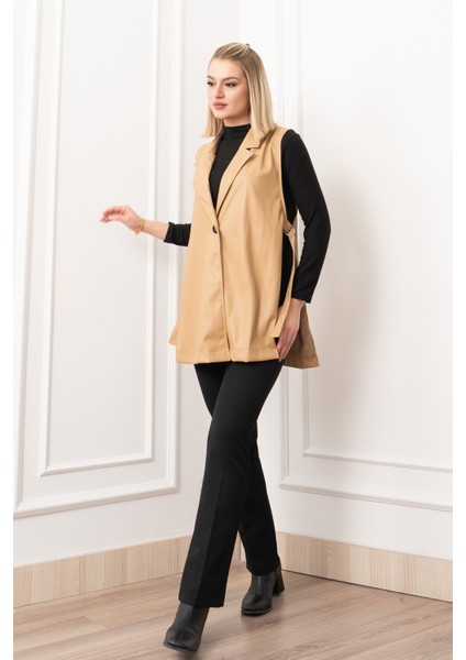 Arden Luxe Deri Şardonlu Uzun Yelek 9086 fiyatları