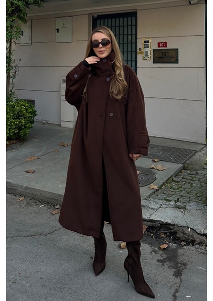 Kahverengi Vittoria Düğmeli Yaka Kaban - 2511