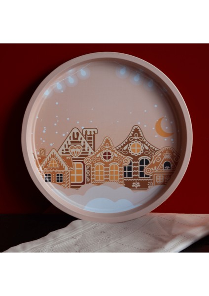 Home Yılbaşı Desenli Dekoratif Metal Tepsi - Pink Midnight fiyatları