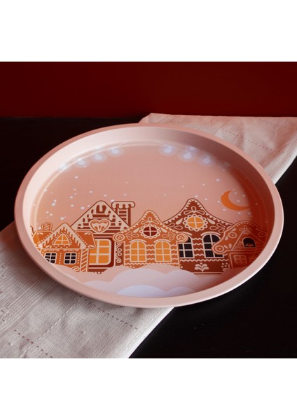Home Yılbaşı Desenli Dekoratif Metal Tepsi - Pink Midnight modelleri