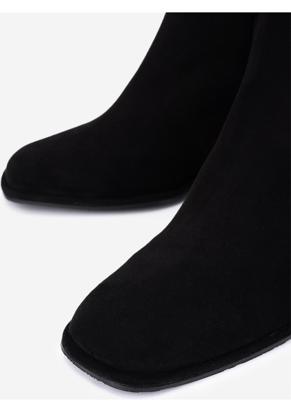 Kadın Hakiki Deri Siyah Süet Topuklu Bot 1135 1002 Bn Bot SK25-26 Sıyah Suet modelleri