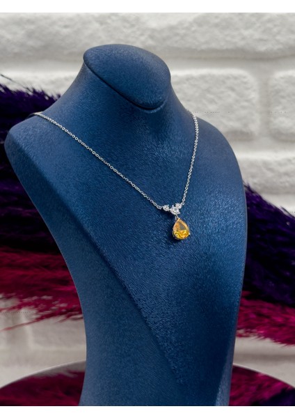 925 Ayar Gümüş Damla Sitrin Taşlı Popüler Kadın Kolye fiyatları