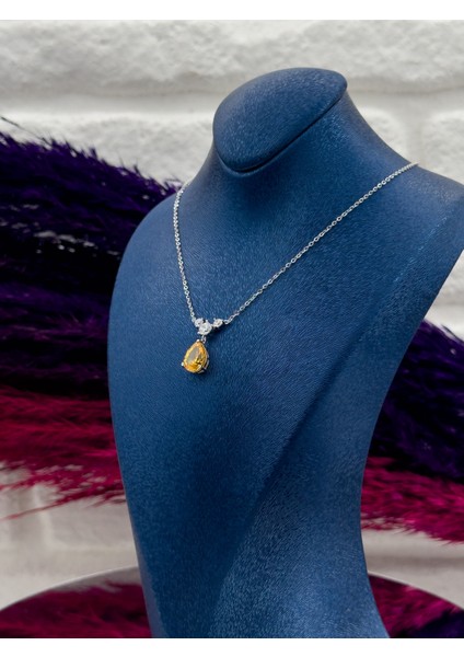 925 Ayar Gümüş Damla Sitrin Taşlı Popüler Kadın Kolye modelleri