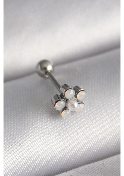 316L Çelik Gümüş Renk Zirkon Taşlı Çiçek Model Tragus Piercing fiyatları