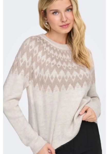 Onlfry Desenli Regular Fit Bisiklet Yaka Örme Kazak Bayan Kazak 15350618