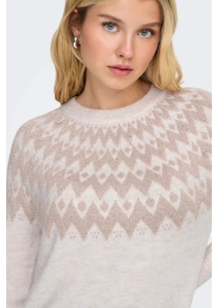 Onlfry Desenli Regular Fit Bisiklet Yaka Örme Kazak Bayan Kazak 15350618 fiyatları