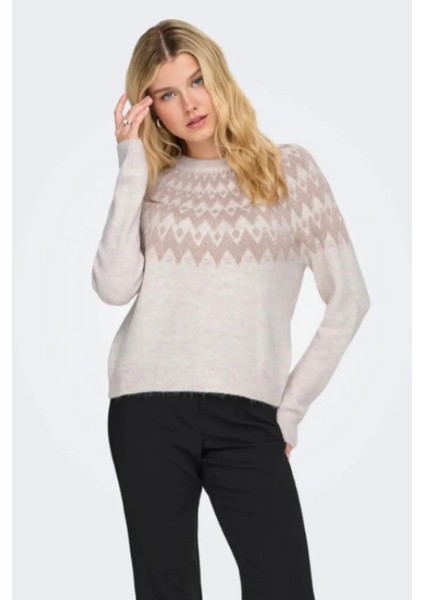 Onlfry Desenli Regular Fit Bisiklet Yaka Örme Kazak Bayan Kazak 15350618 modelleri