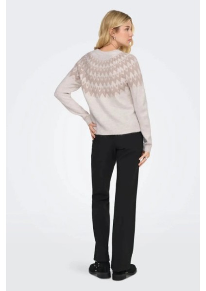 Onlfry Desenli Regular Fit Bisiklet Yaka Örme Kazak Bayan Kazak 15350618 fırsatları