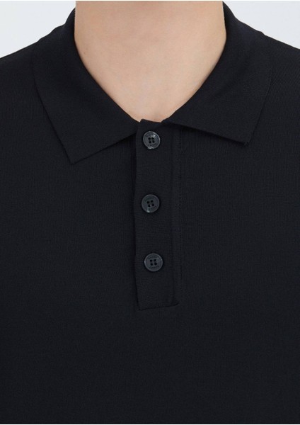 Siyah Polo Yaka Düz Örgü Triko modelleri