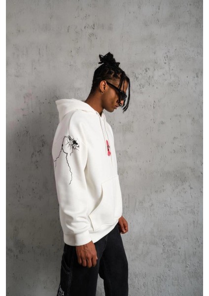 Erkek Oversizekapüşonlu Sweatshirt - 'don T Be Terrified' Beyaz -Vlmr fiyatları