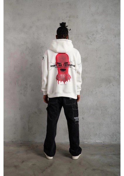 Erkek Oversizekapüşonlu Sweatshirt - 'don T Be Terrified' Beyaz -Vlmr indirimleri