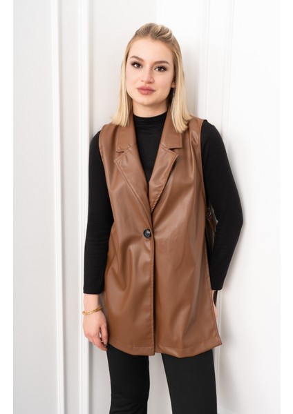 Arden Luxe Deri Şardonlu Uzun Yelek 9086