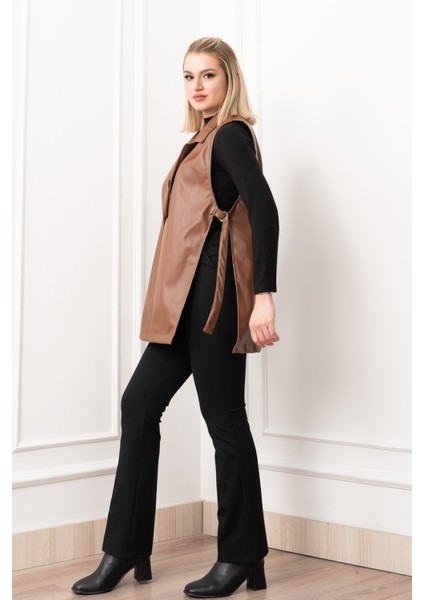 Arden Luxe Deri Şardonlu Uzun Yelek 9086 fiyatları