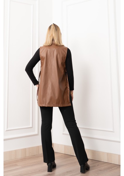 Arden Luxe Deri Şardonlu Uzun Yelek 9086 modelleri