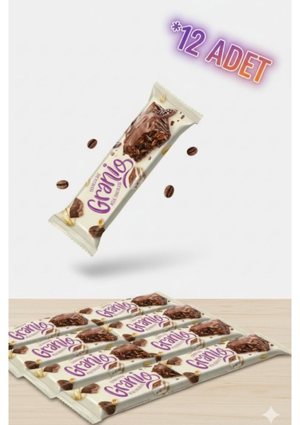 Granıo Sütlü Çikolata Kaplamalı Tiramisu Aromalı Karamelize Bisküvili Tahıl Bar 40 gr x 12 Adet