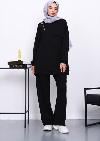 Siyah Tek Cepli Tunik Pantolonlu Modal Takım fiyatları