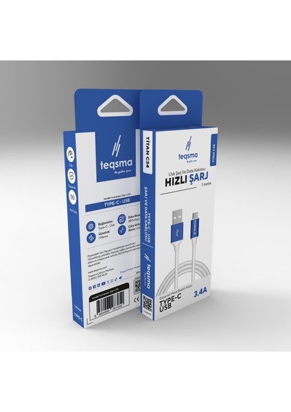 Tıtan C34 Type-C - USB Kablo 3.4A 100CM 10'lu Koli indirimleri