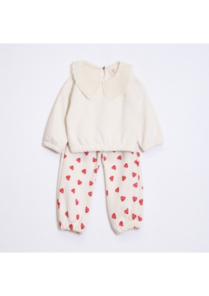 Kız Çocuk Yakalı Kalp Desenli Takım fiyatları