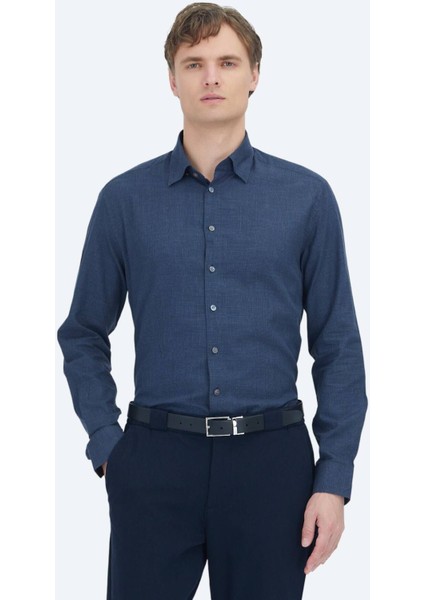 Açık Lacivert Kareli Casual Fit Dokuma Casual %100 Pamuk Gömlek