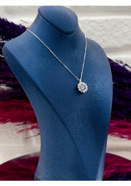 925 Ayar Gümüş Mistik Topaz Taşlı Kar Tanesi Tasarım Zarif Kadın Kolye modelleri