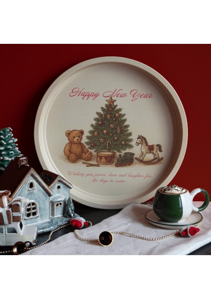 Home Yılbaşı Desenli Dekoratif Metal Tepsi - Happy New Year