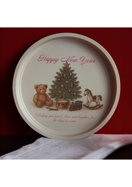 Home Yılbaşı Desenli Dekoratif Metal Tepsi - Happy New Year fiyatları
