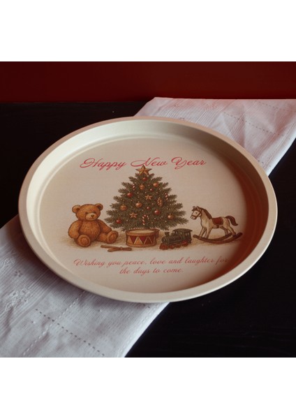 Home Yılbaşı Desenli Dekoratif Metal Tepsi - Happy New Year modelleri