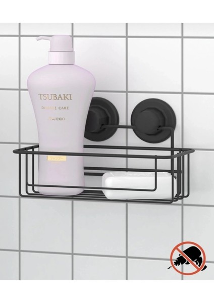 Vakumlu Banyo Duvar Rafı Şampuanlık Vantuzlu Siyah