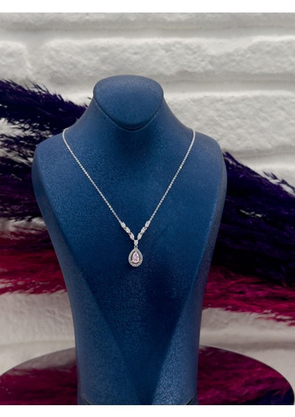 925 Ayar Gümüş Pembe Kuvars Taşlı Özel Tasarım Lüks Kadın Kolye modelleri