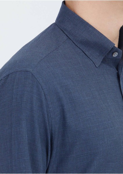 Açık Lacivert Kareli Casual Fit Dokuma Casual %100 Pamuk Gömlek fırsatları