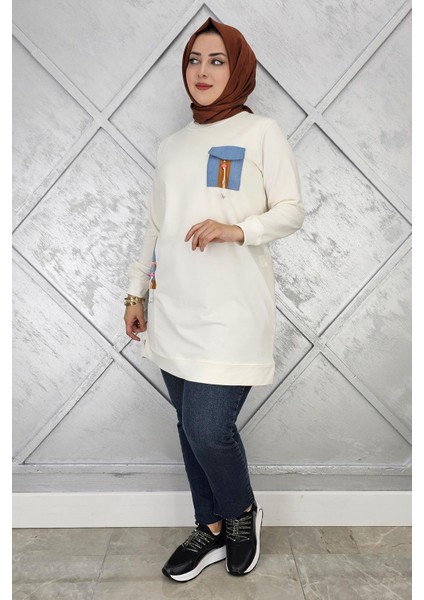 Kadın Nervür Dikim Taş Detaylı Tesettür Tunik