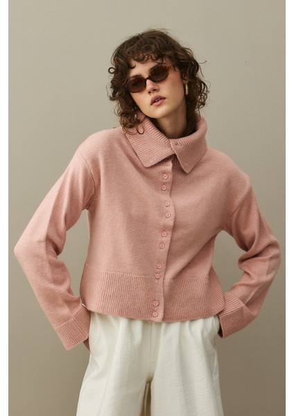 Geniş Yakalı Tiftik Hırka Pembe fiyatları