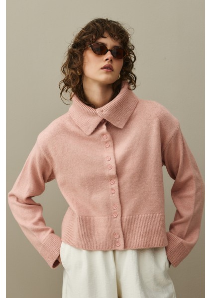 Geniş Yakalı Tiftik Hırka Pembe modelleri