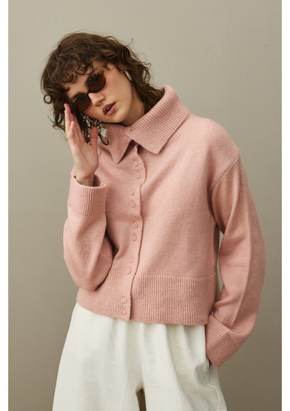 Geniş Yakalı Tiftik Hırka Pembe fırsatları